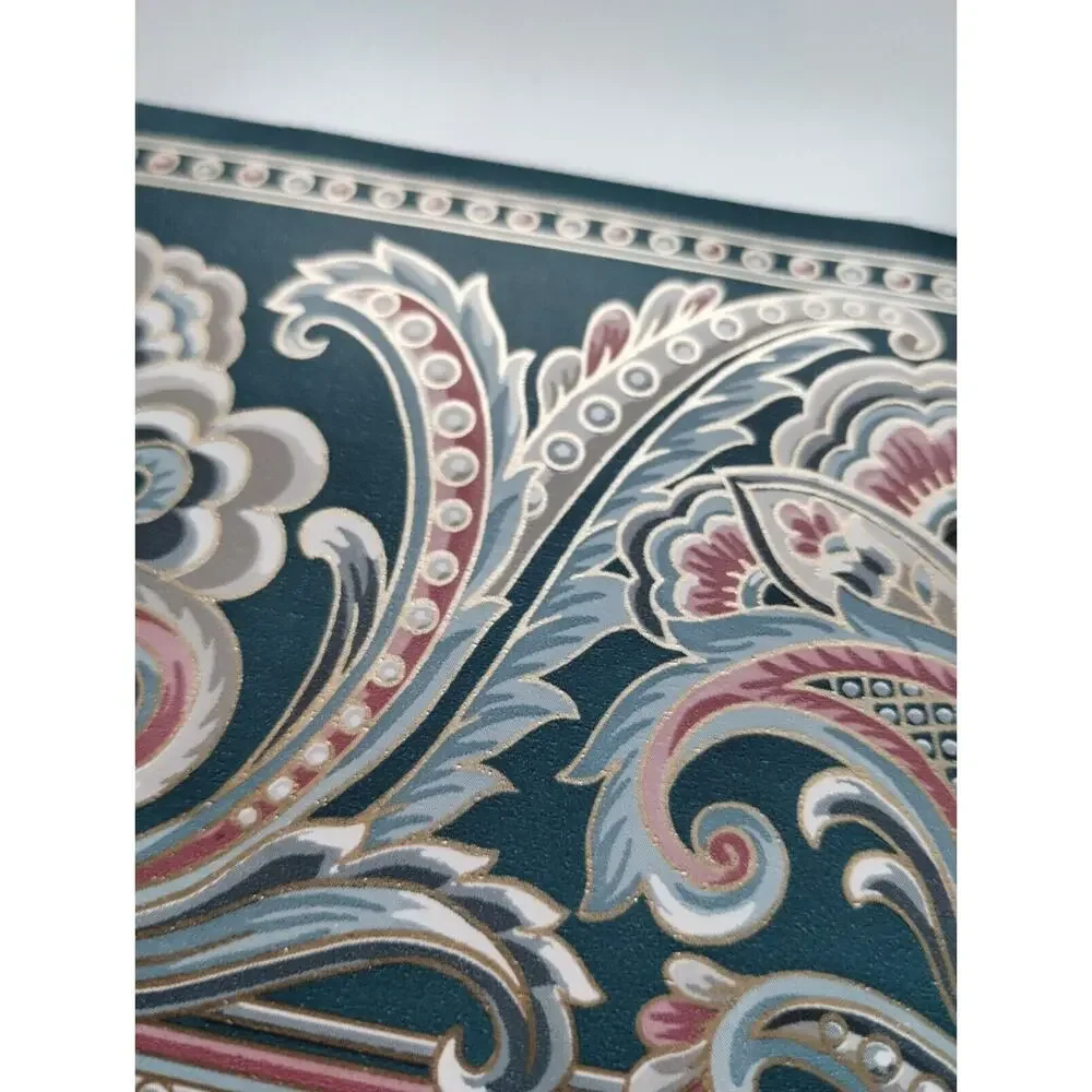 Foremost Pre-pasted Decorative Border - 5yds - Green Rose Blue Gold - 4.13